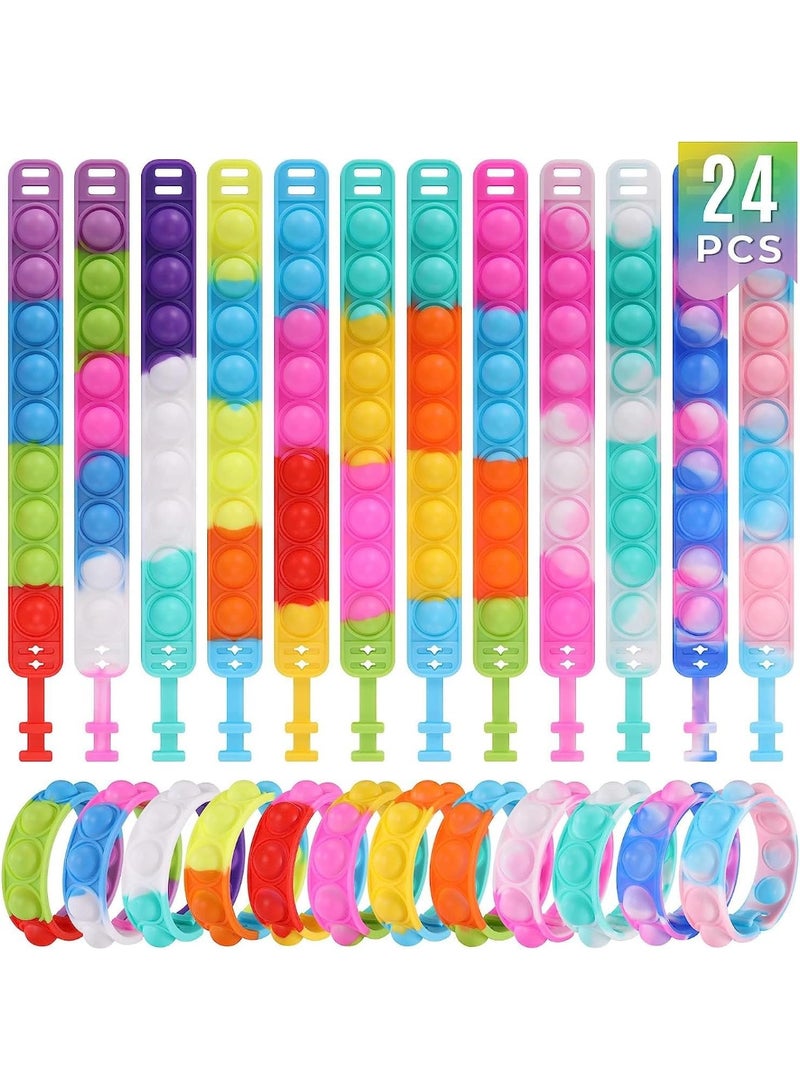 24 Pack Pop Bracelet Bubble Fidget Toys for Party Favors, Hand Finger Silicone Wristband Bulk for Student Classroom Prizes, Goodie Bag Fillers Stuffers Birthday Gifts for Kid (Random Color) - Image 1